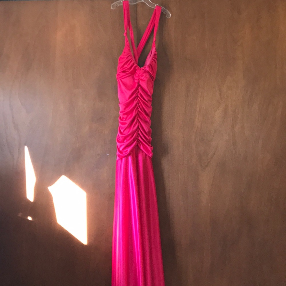 Hot Pink Silky Prom Dress